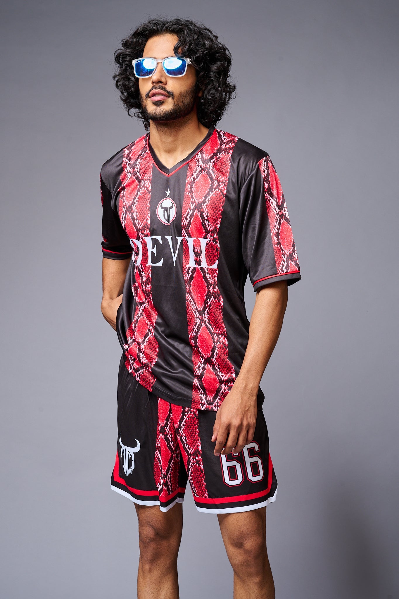 Devil Printed Snake Design Red & Black Premium Co-ord Set for Men - Go Devil
