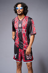 Devil Printed Snake Design Red & Black Premium Co-ord Set for Men - Go Devil