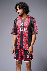 Devil Printed Snake Design Red & Black Premium Co-ord Set for Men - Go Devil