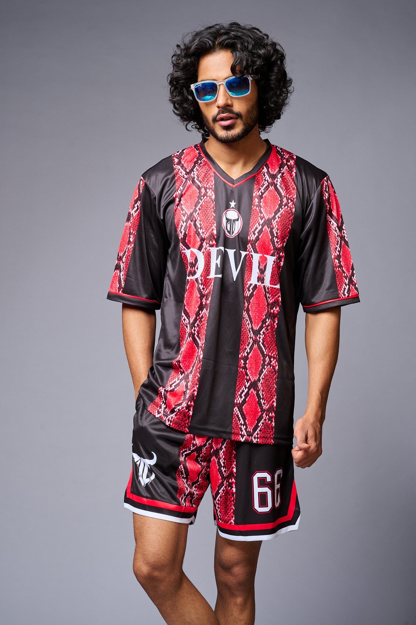 Devil Printed Snake Design Red & Black Premium Co-ord Set for Men - Go Devil
