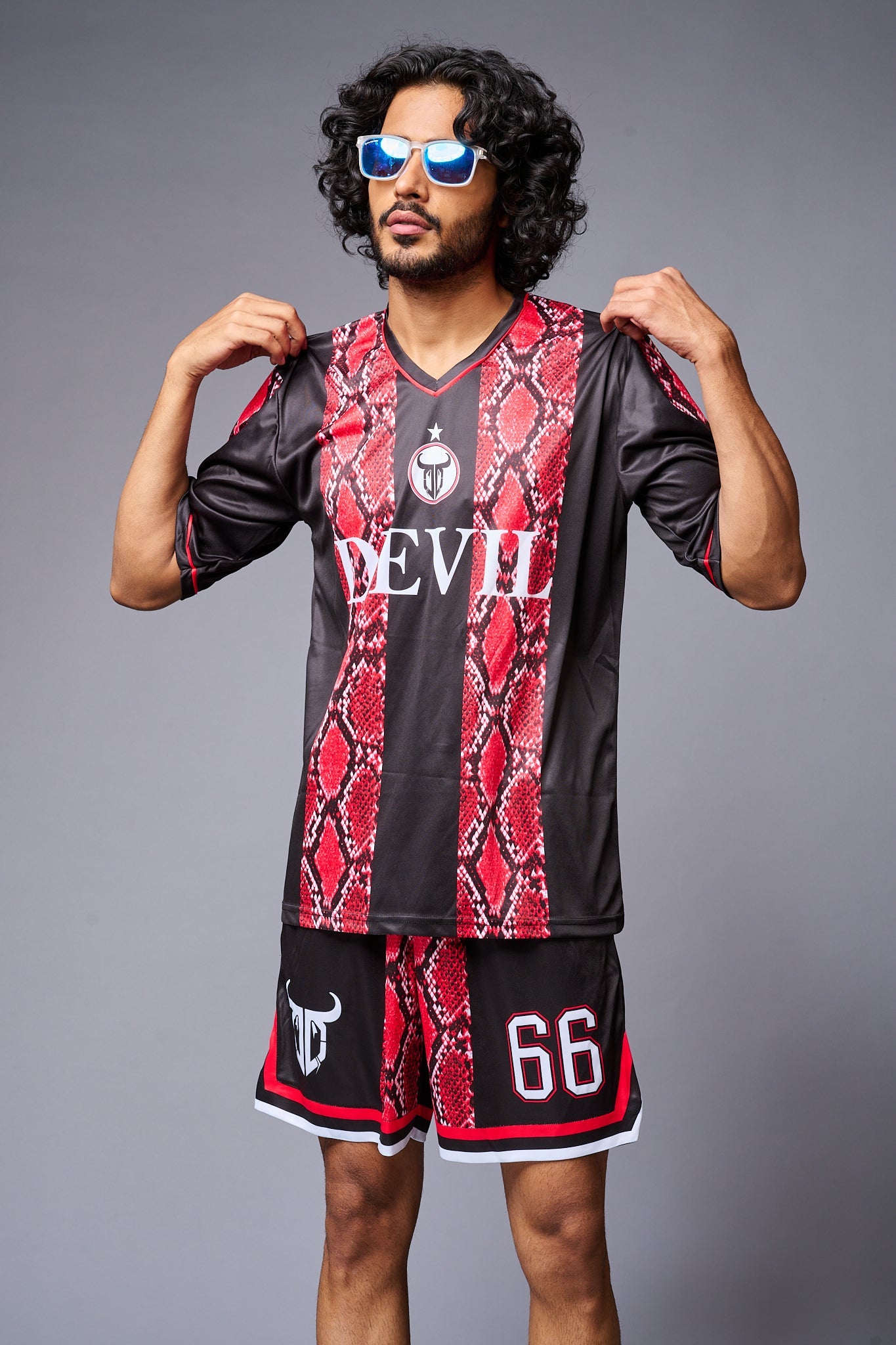 Devil Printed Snake Design Red & Black Premium Co-ord Set for Men - Go Devil