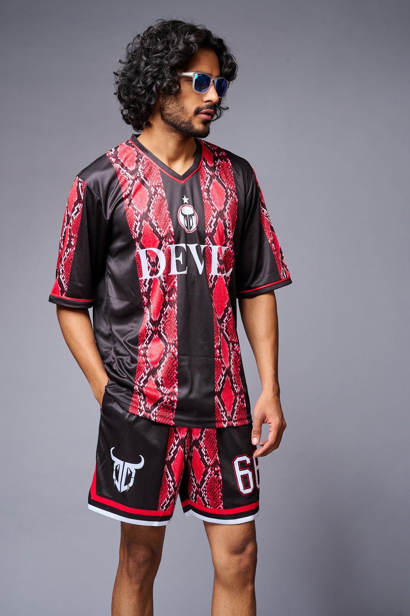 Devil Printed Snake Design Red & Black Premium Co-ord Set for Men - Go Devil