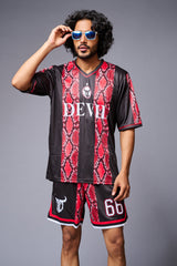 Devil Printed Snake Design Red & Black Premium Co-ord Set for Men - Go Devil