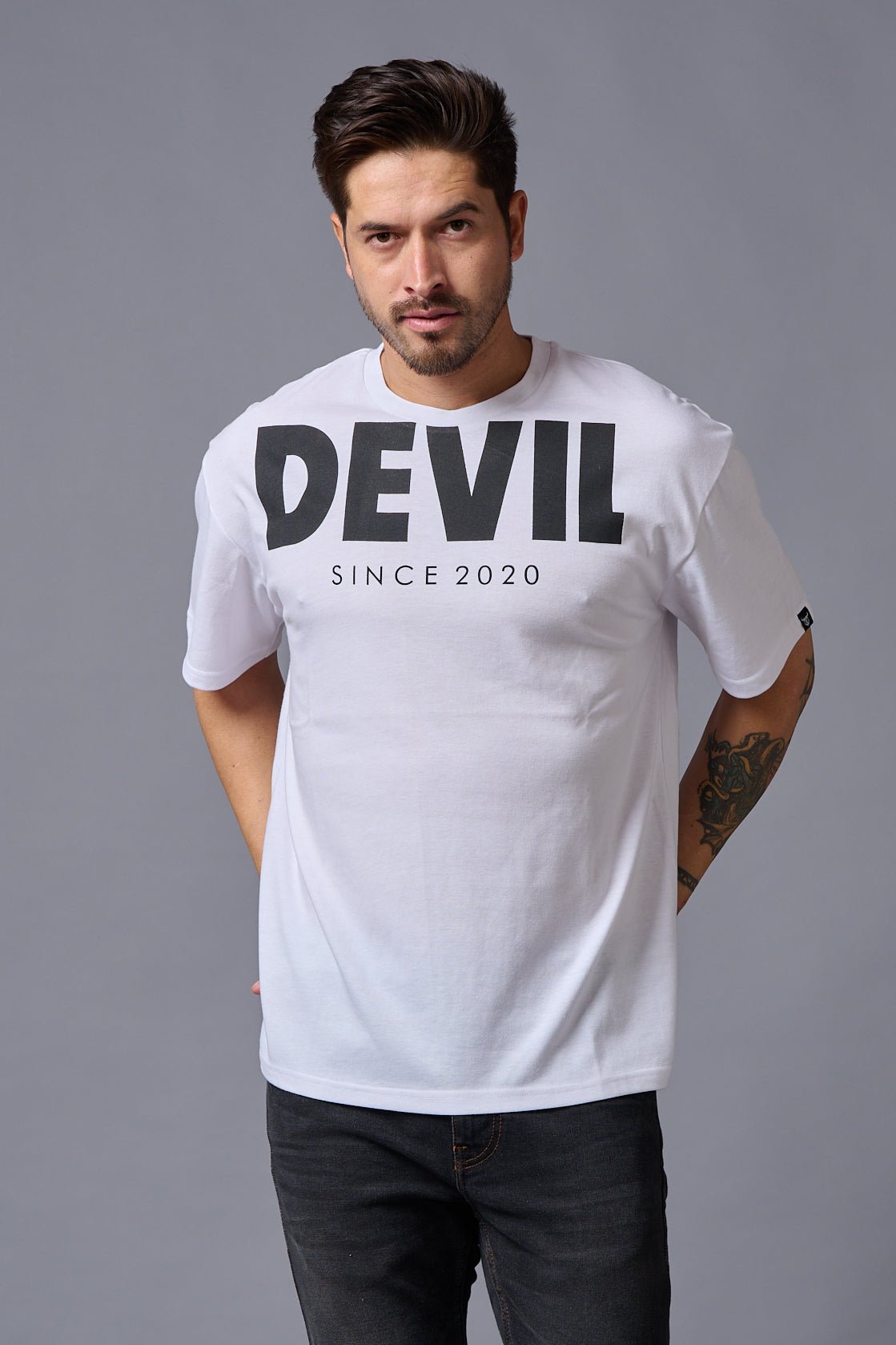 Devil Since 2020 (in Black) Printed White Oversized T-Shirt for Men - Go Devil