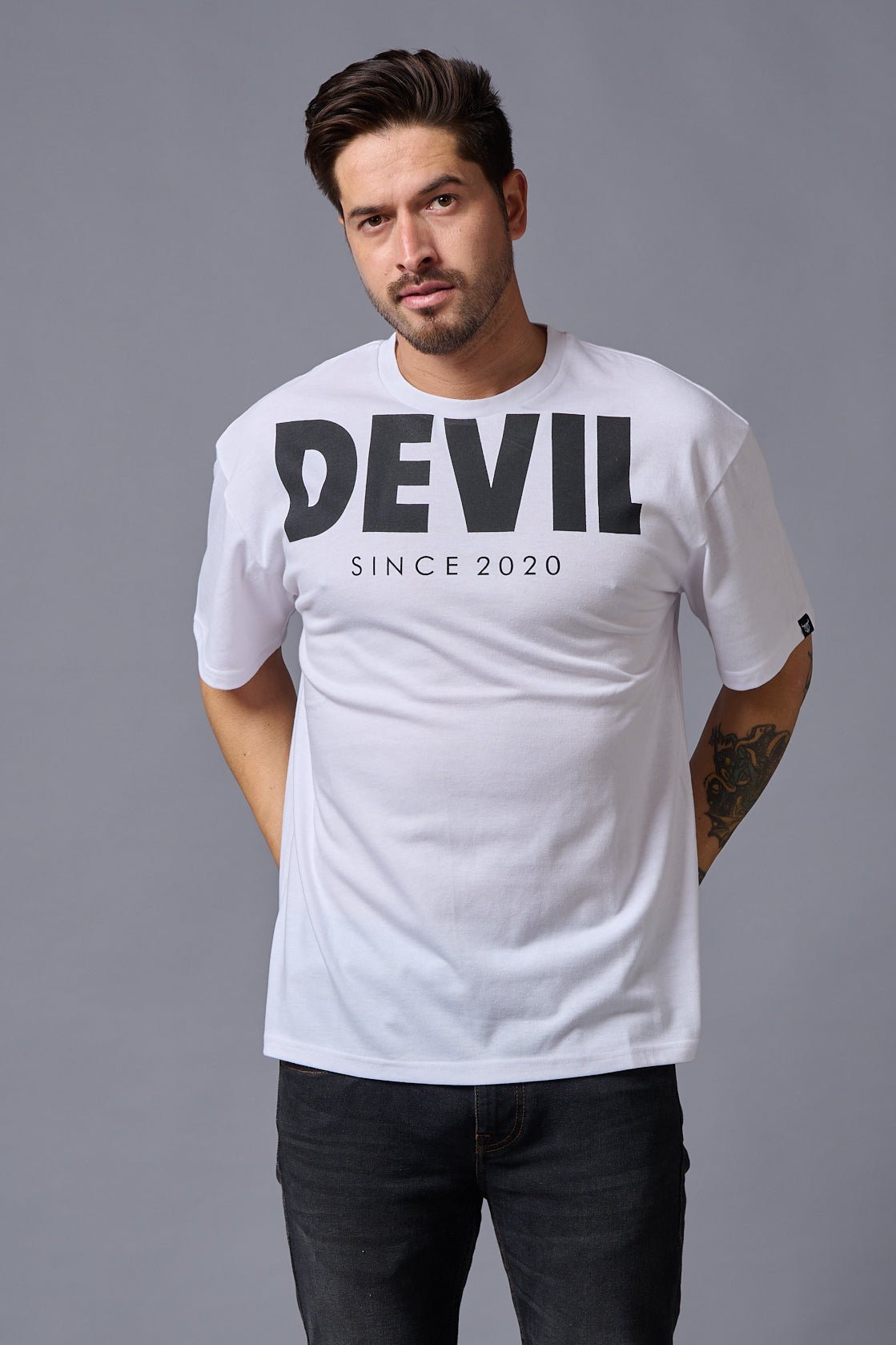 Devil Since 2020 (in Black) Printed White Oversized T-Shirt for Men - Go Devil