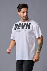 Devil Since 2020 (in Black) Printed White Oversized T-Shirt for Men - Go Devil