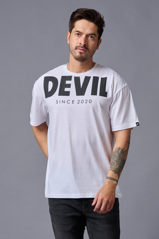 Devil Since 2020 (in Black) Printed White Oversized T-Shirt for Men - Go Devil