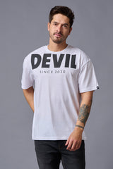 Devil Since 2020 (in Black) Printed White Oversized T-Shirt for Men - Go Devil