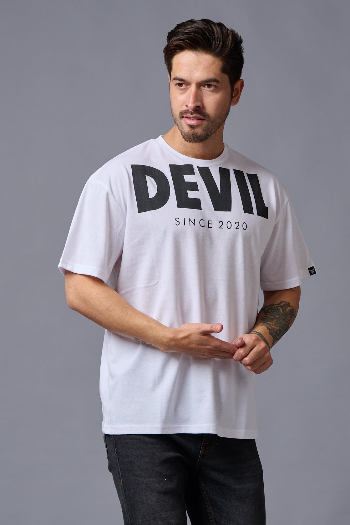 Devil Since 2020 (in Black) Printed White Oversized T-Shirt for Men - Go Devil