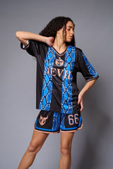 Devil (with logo) Blue & Black Snake Print Co-ord Set for Women - Go Devil