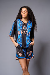 Devil (with logo) Blue & Black Snake Print Co-ord Set for Women - Go Devil