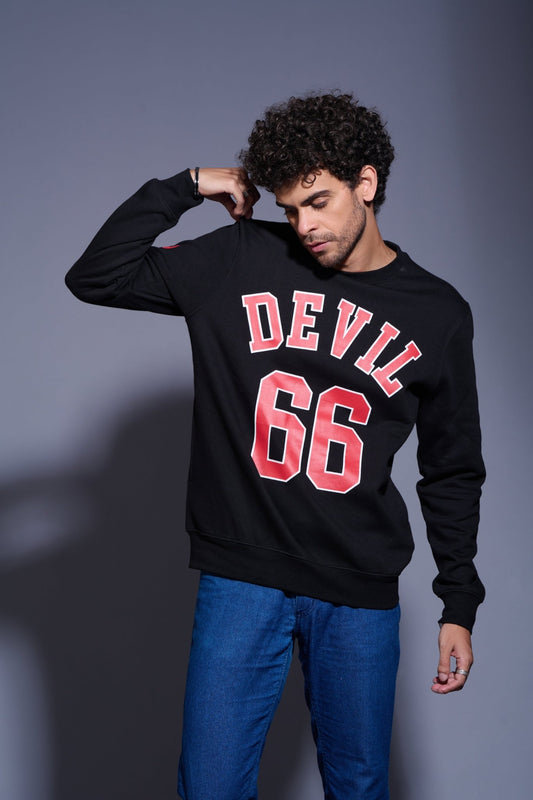 Devil66 Printed Black Sweatshirt for Men - Go Devil