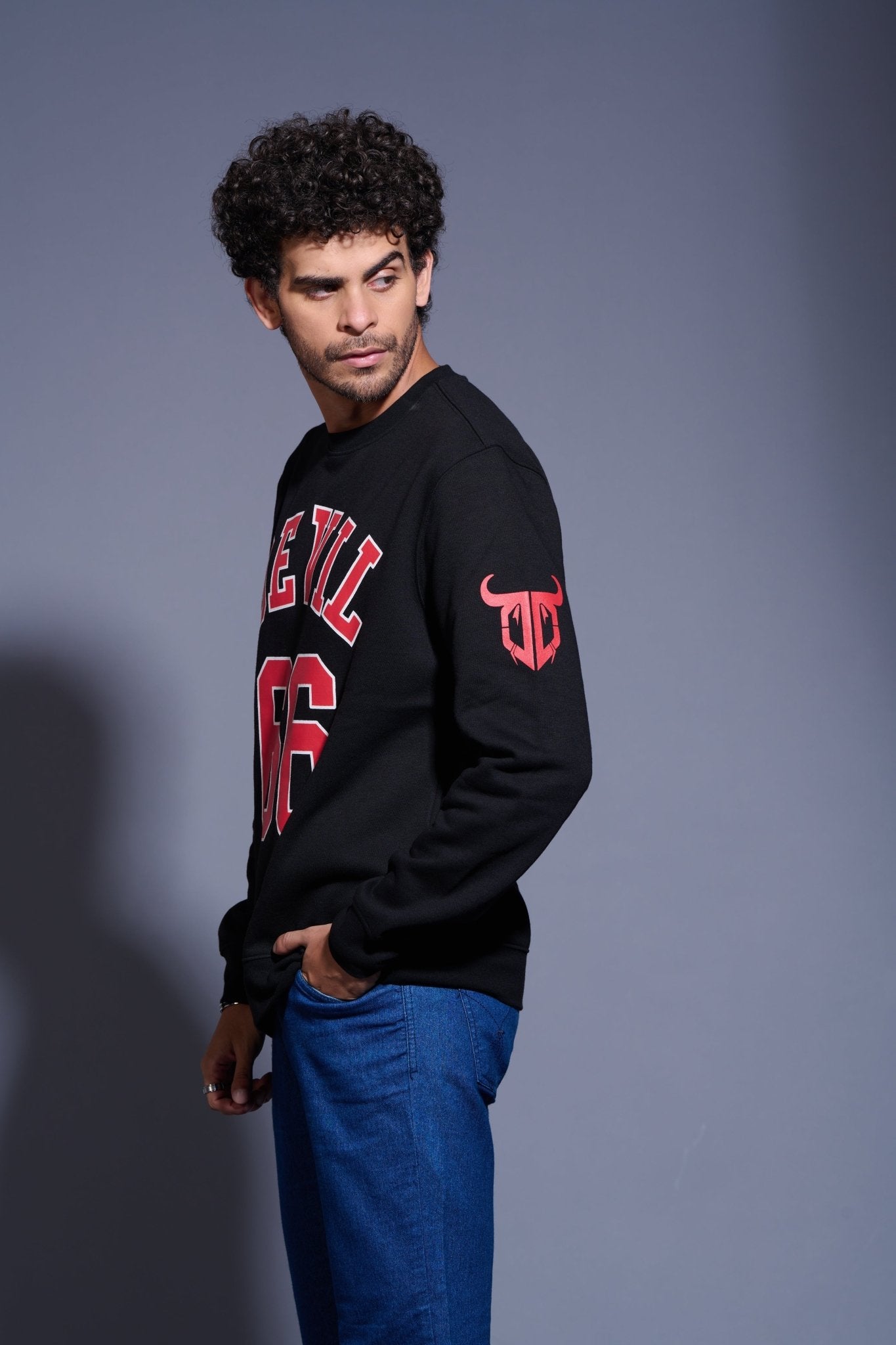 Devil66 Printed Black Sweatshirt for Men - Go Devil