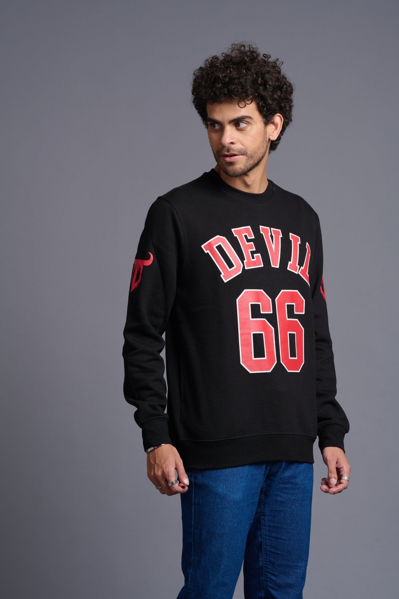 Devil66 Printed Black Sweatshirt for Men - Go Devil