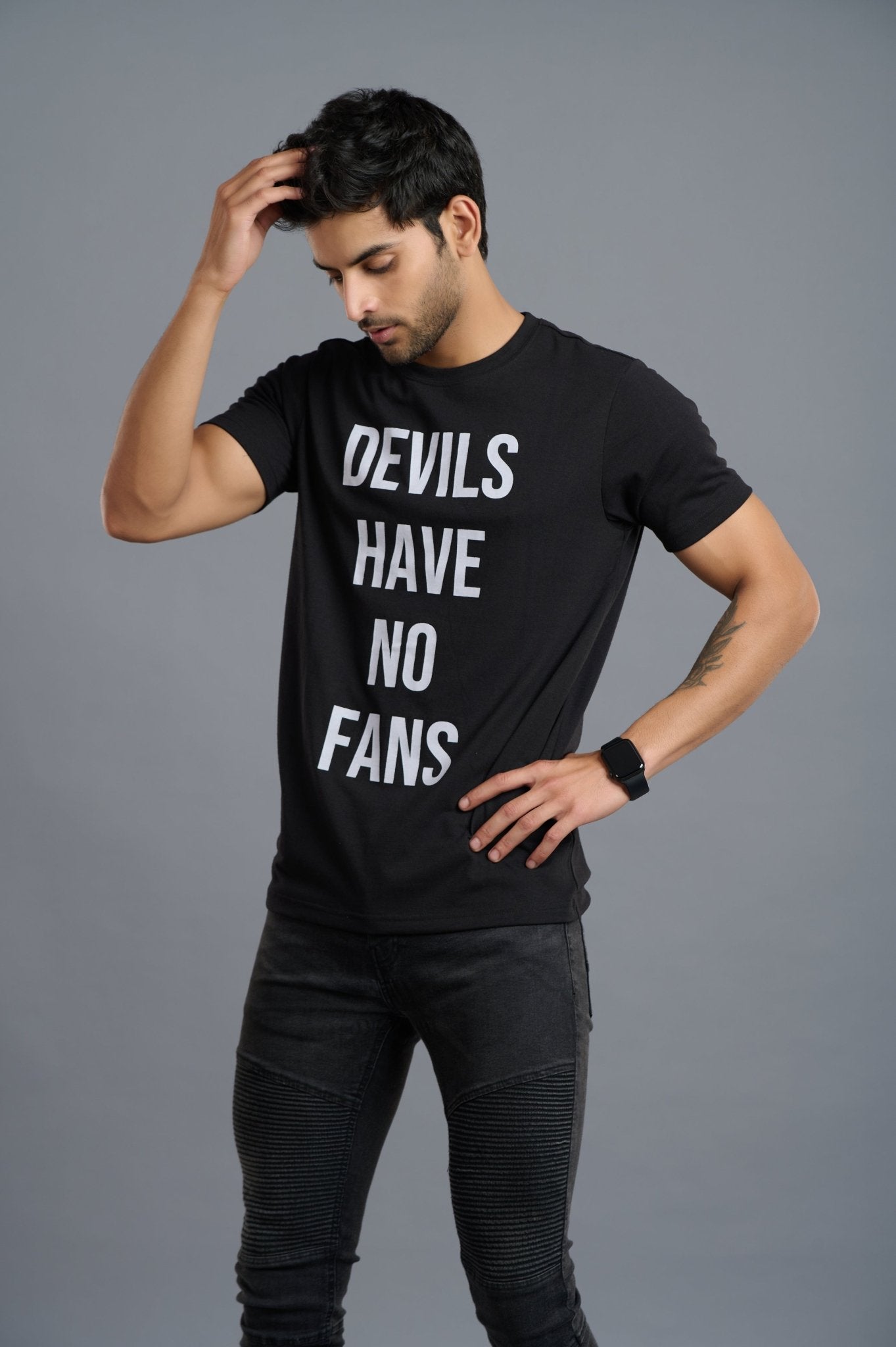 Devil's Have No Fans Printed Black T-Shirt for Men - Go Devil