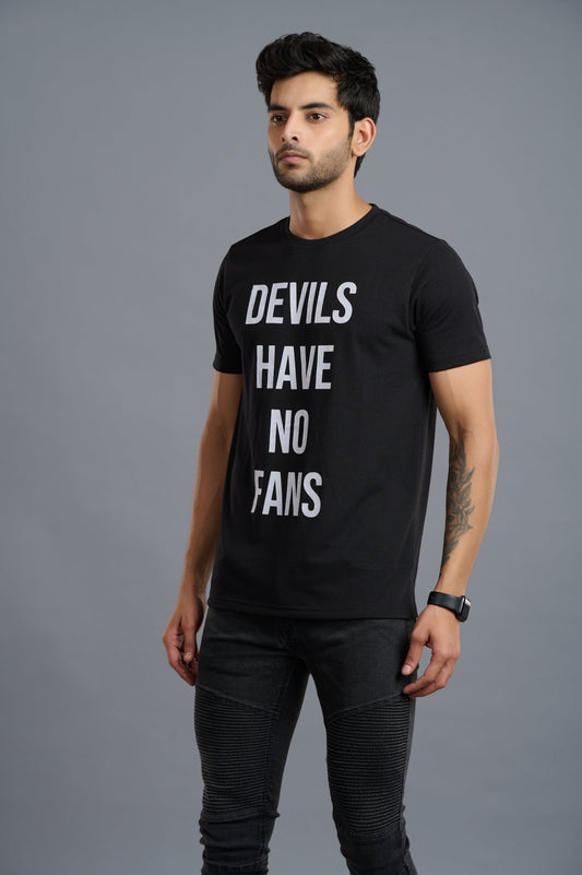 Devil's Have No Fans Printed Black T-Shirt for Men - Go Devil