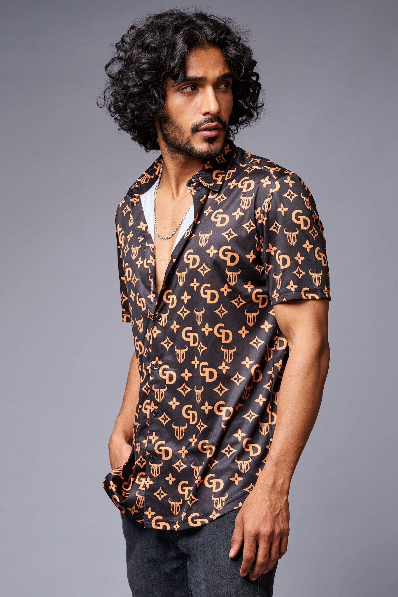 GD (Gold) Printed Black Co-ord Set for Men - Go Devil