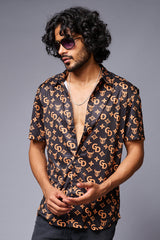 GD (Gold) Printed Black Co-ord Set for Men - Go Devil