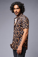 GD (Gold) Printed Black Co-ord Set for Men - Go Devil