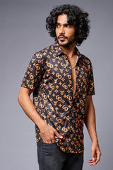 GD (Gold) Printed Black Co-ord Set for Men - Go Devil