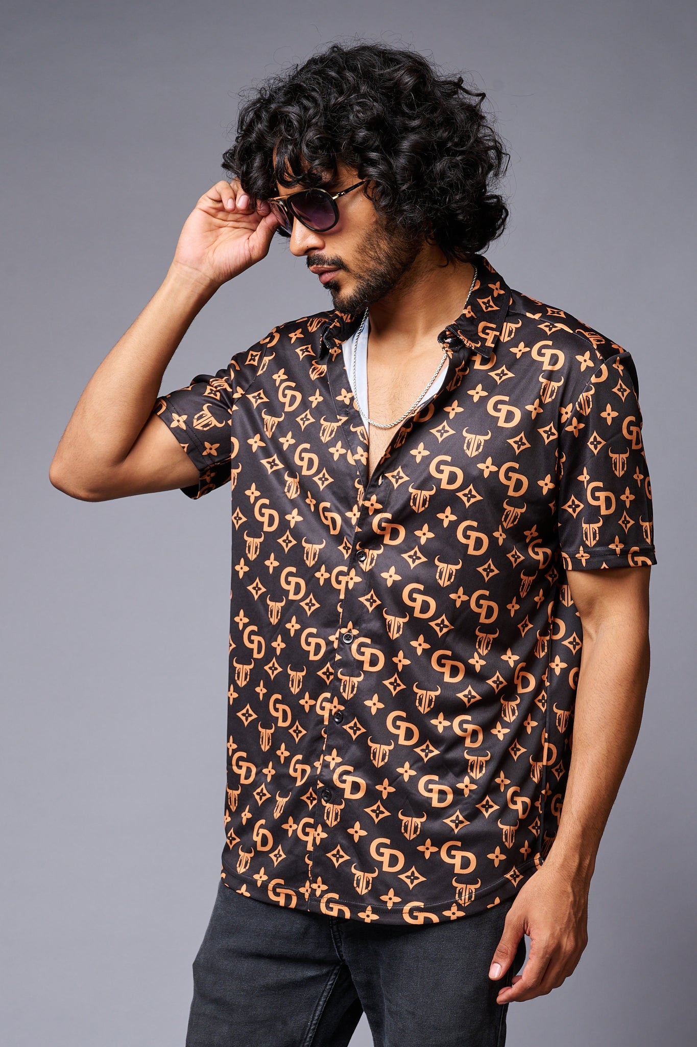 GD (Gold) Printed Black Co-ord Set for Men - Go Devil