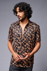 GD (Gold) Printed Black Co-ord Set for Men - Go Devil