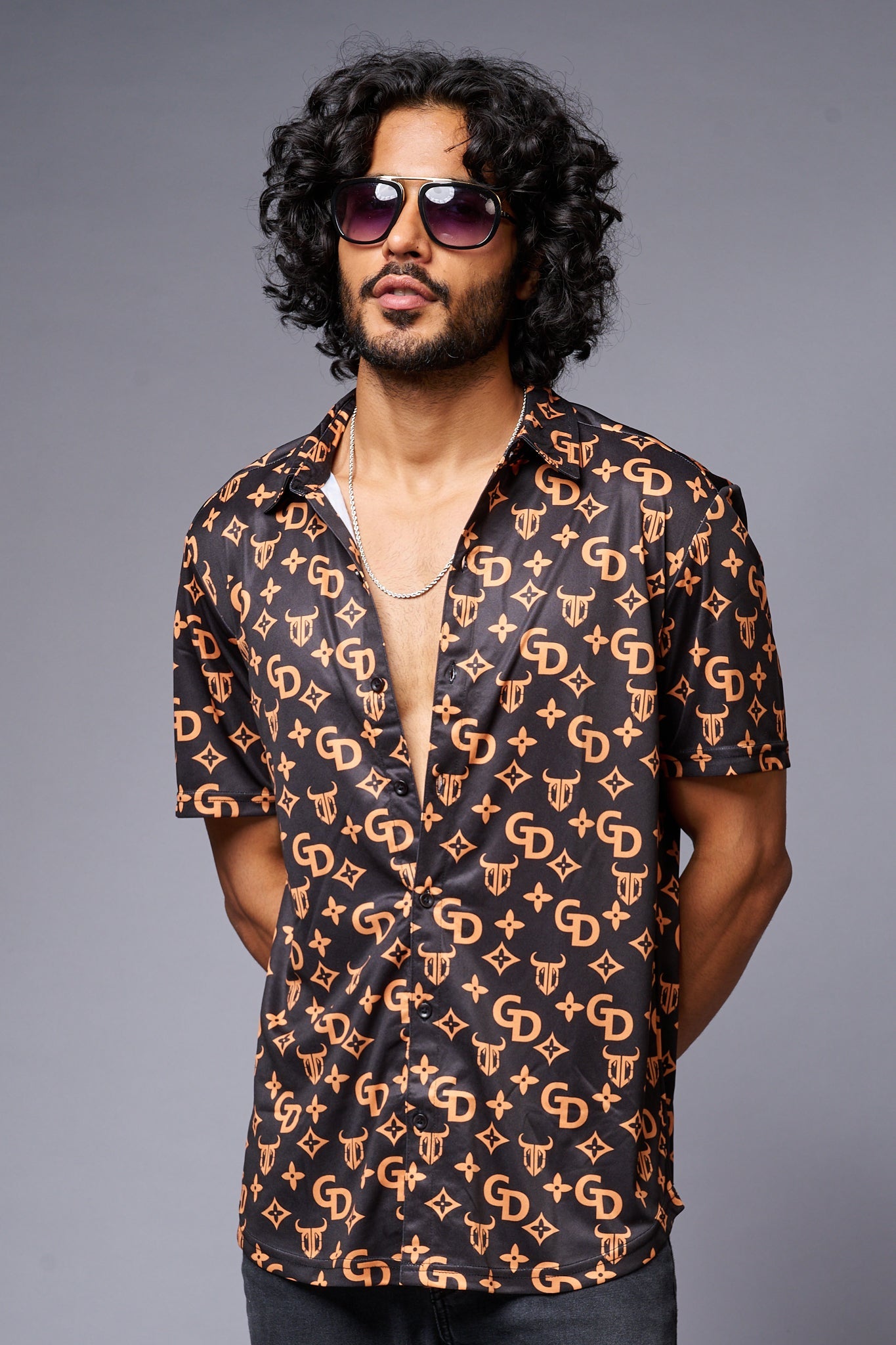 GD (Gold) Printed Black Co-ord Set for Men - Go Devil