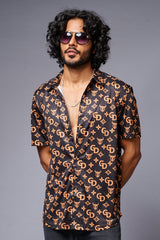 GD (Gold) Printed Black Co-ord Set for Men - Go Devil