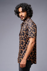 GD (Gold) Printed Black Co-ord Set for Men - Go Devil