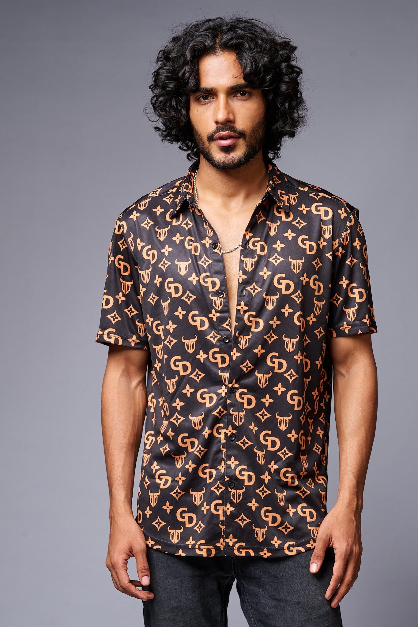 GD (Gold) Printed Black Co-ord Set for Men - Go Devil