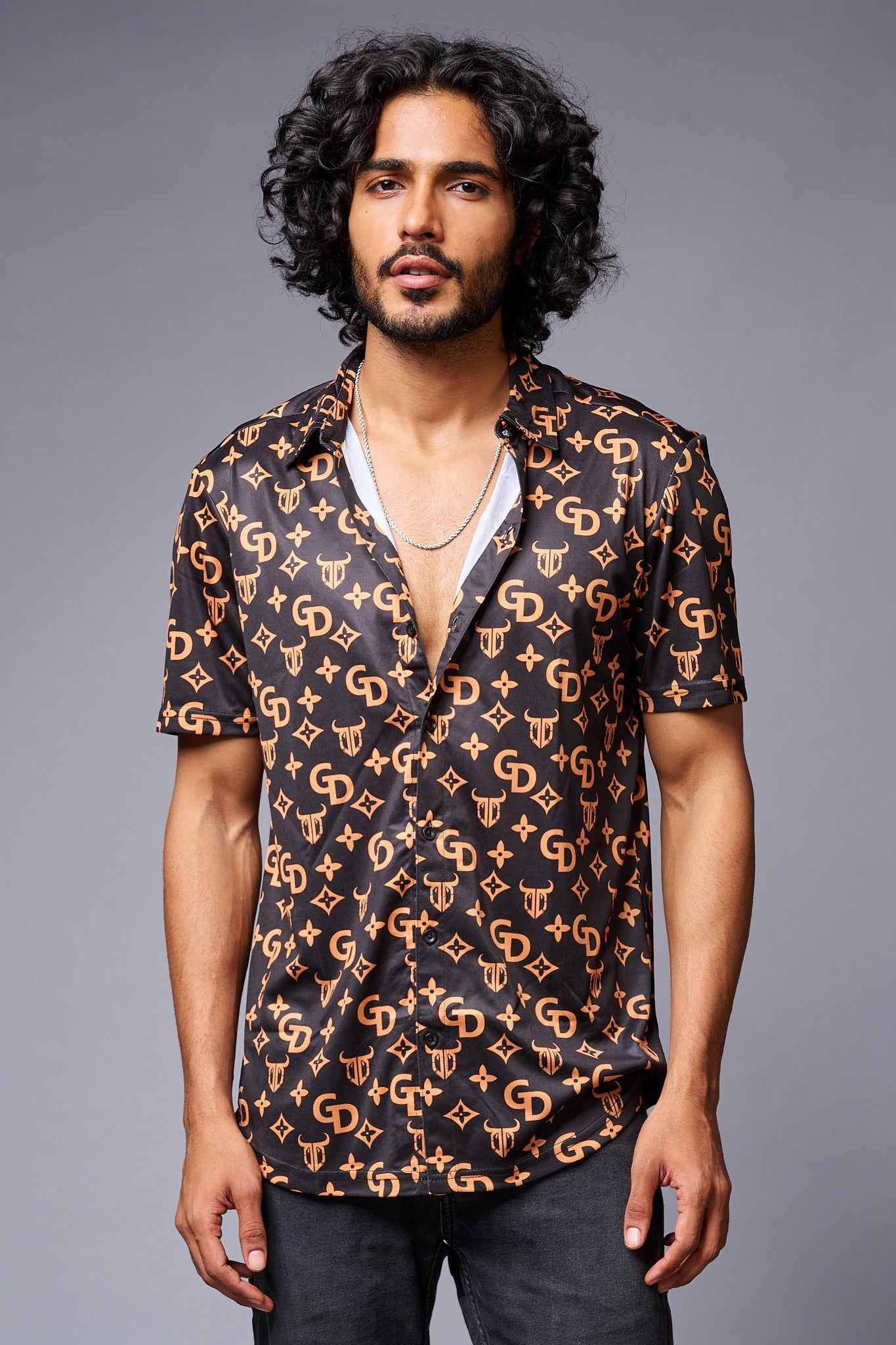 GD (Gold) Printed Black Co-ord Set for Men - Go Devil
