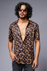 GD (Gold) Printed Black Co-ord Set for Men - Go Devil