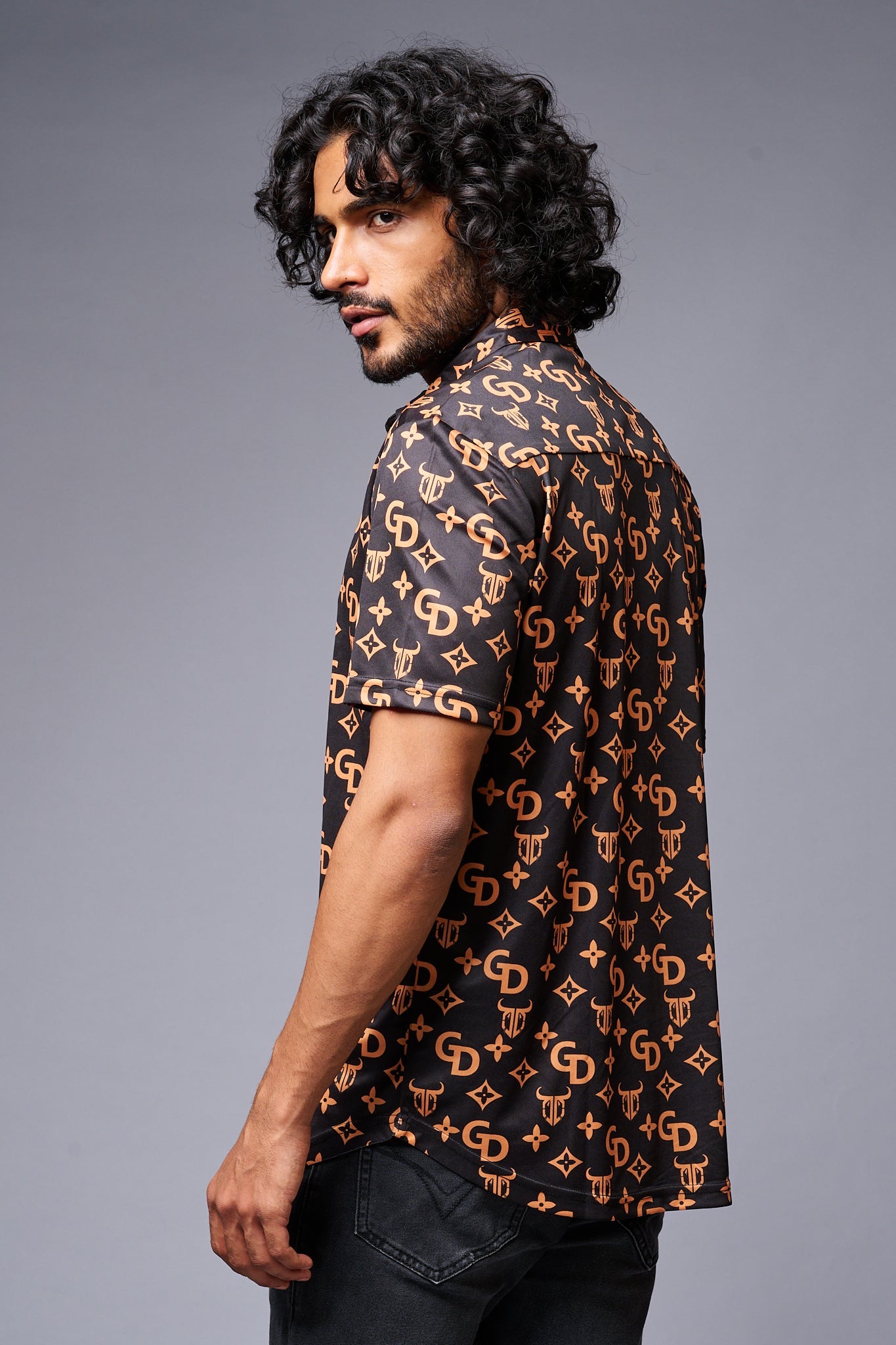 GD (Gold) Printed Black Co-ord Set for Men - Go Devil