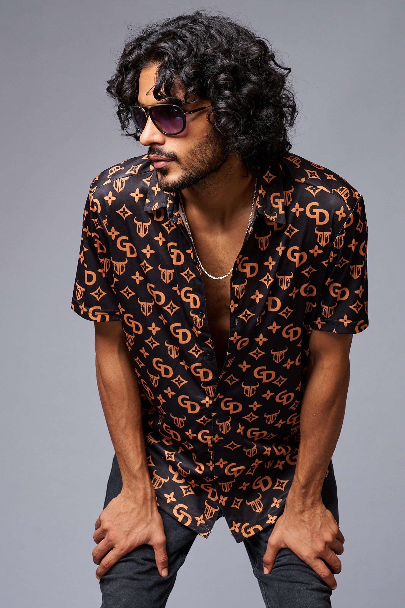 GD (Gold) Printed Black Co-ord Set for Men - Go Devil