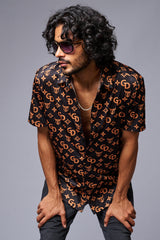 GD (Gold) Printed Black Co-ord Set for Men - Go Devil