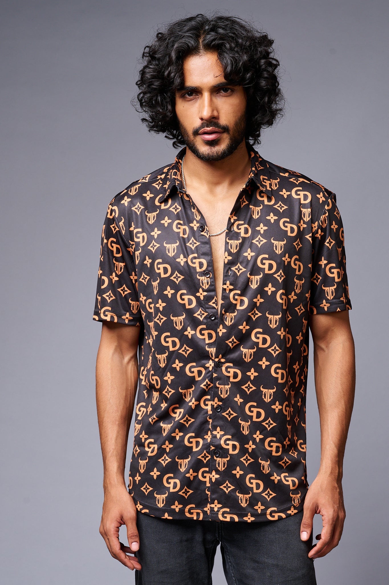 GD (Gold) Printed Black Co-ord Set for Men - Go Devil
