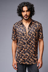 GD (Gold) Printed Black Co-ord Set for Men - Go Devil