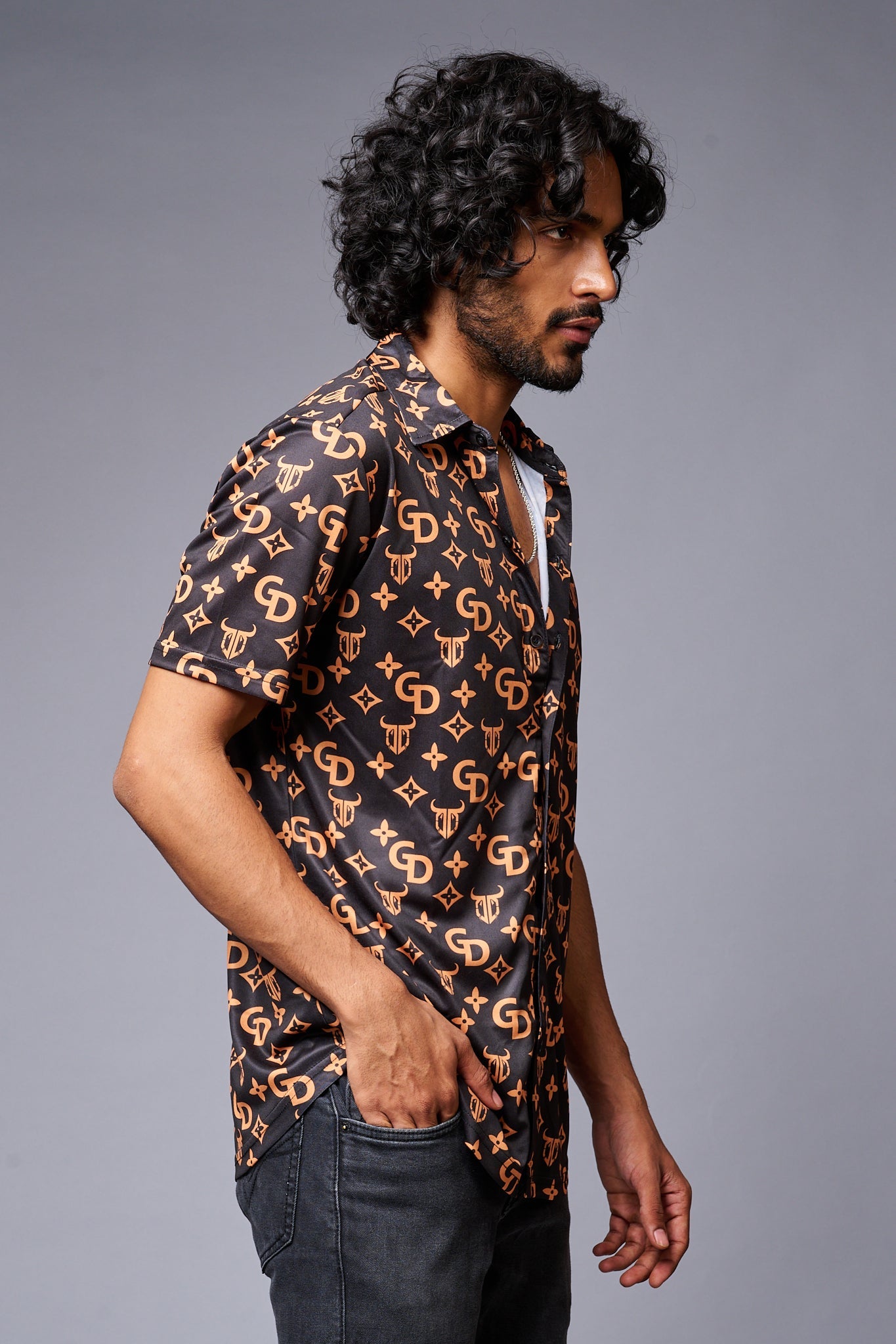 GD (Gold) Printed Black Co-ord Set for Men - Go Devil