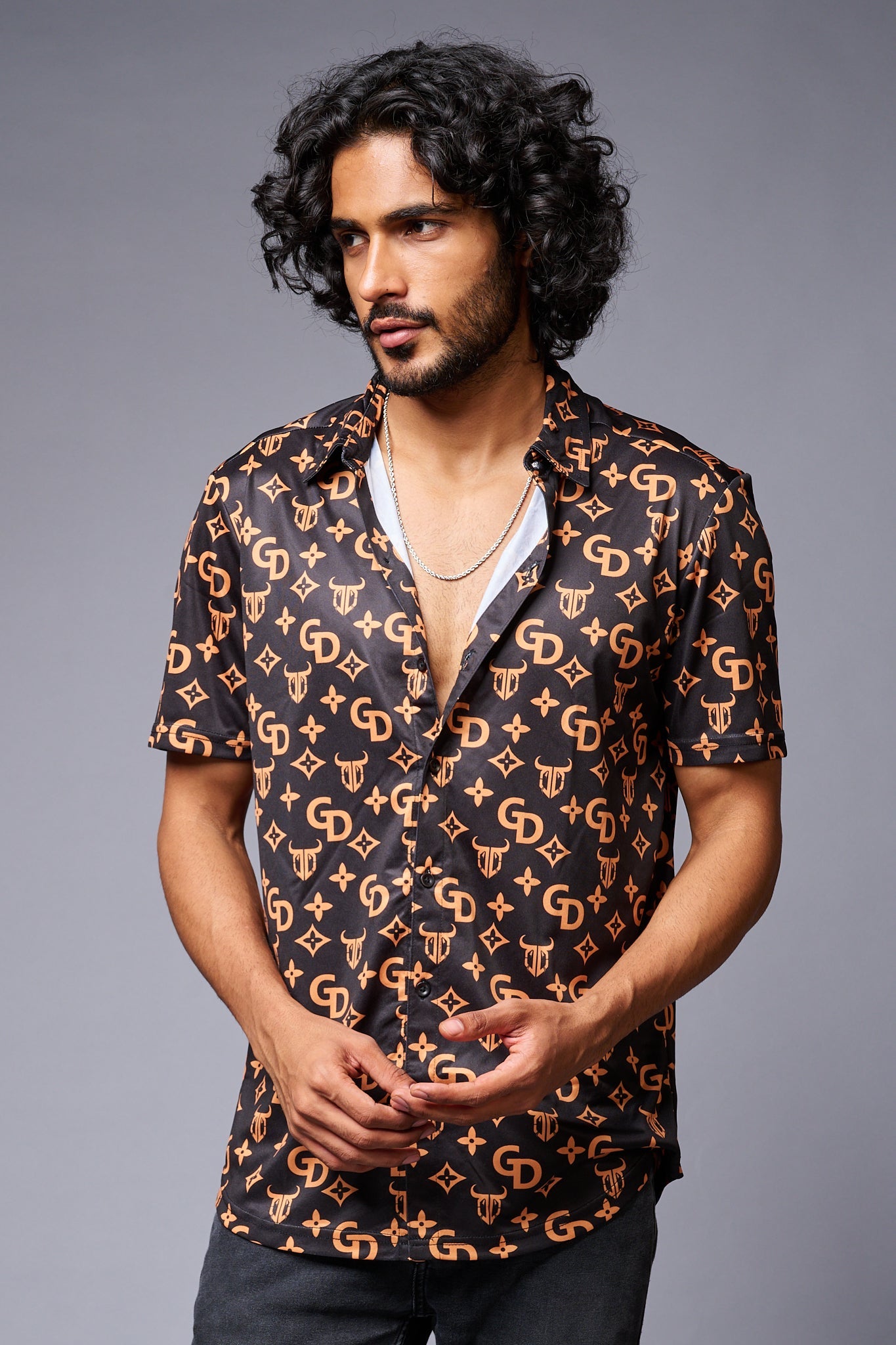 GD (Gold) Printed Black Co-ord Set for Men - Go Devil