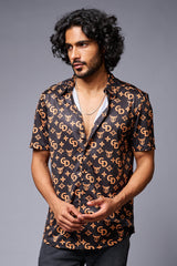 GD (Gold) Printed Black Co-ord Set for Men - Go Devil