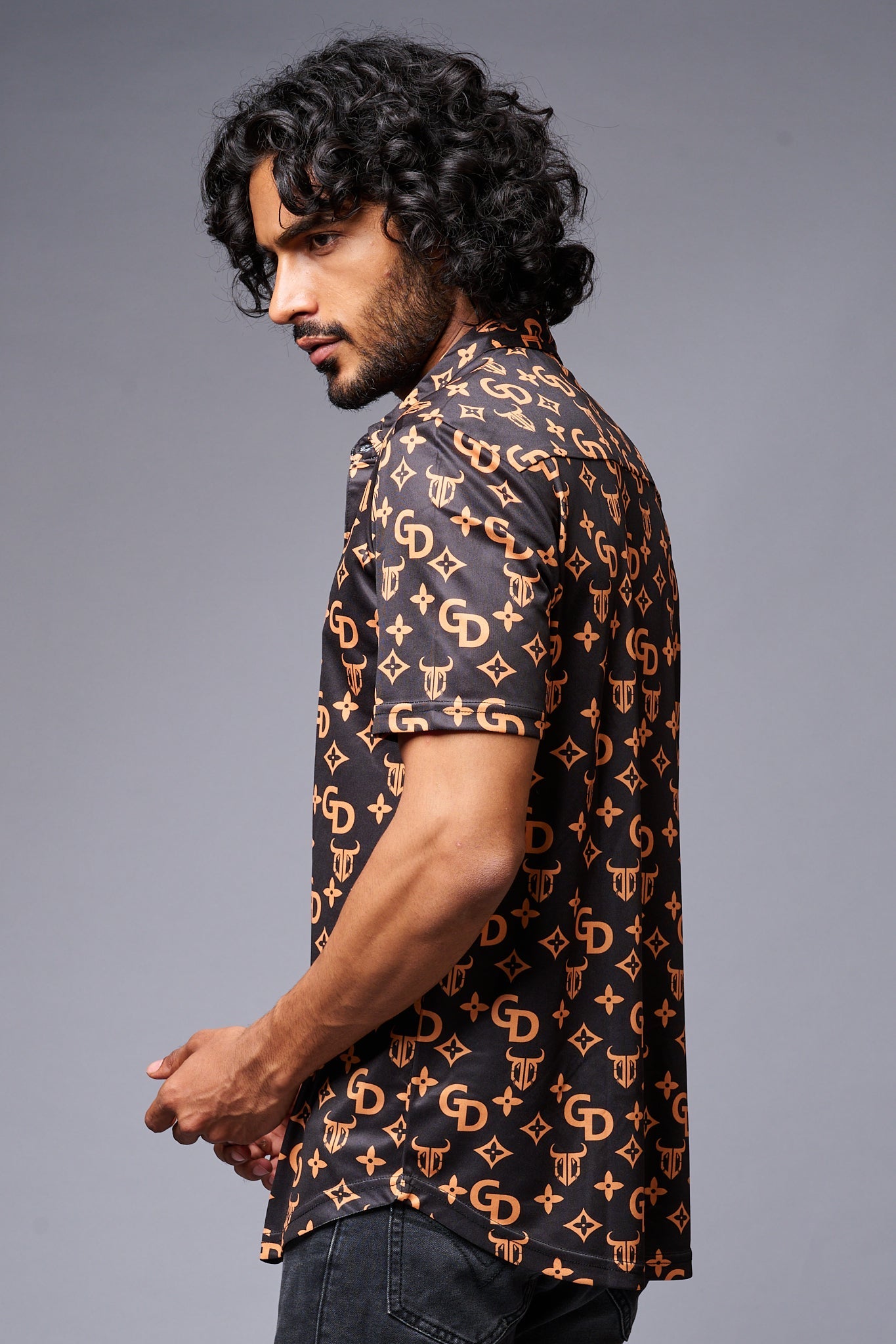 GD (Gold) Printed Black Co-ord Set for Men - Go Devil
