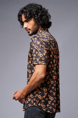 GD (Gold) Printed Black Co-ord Set for Men - Go Devil