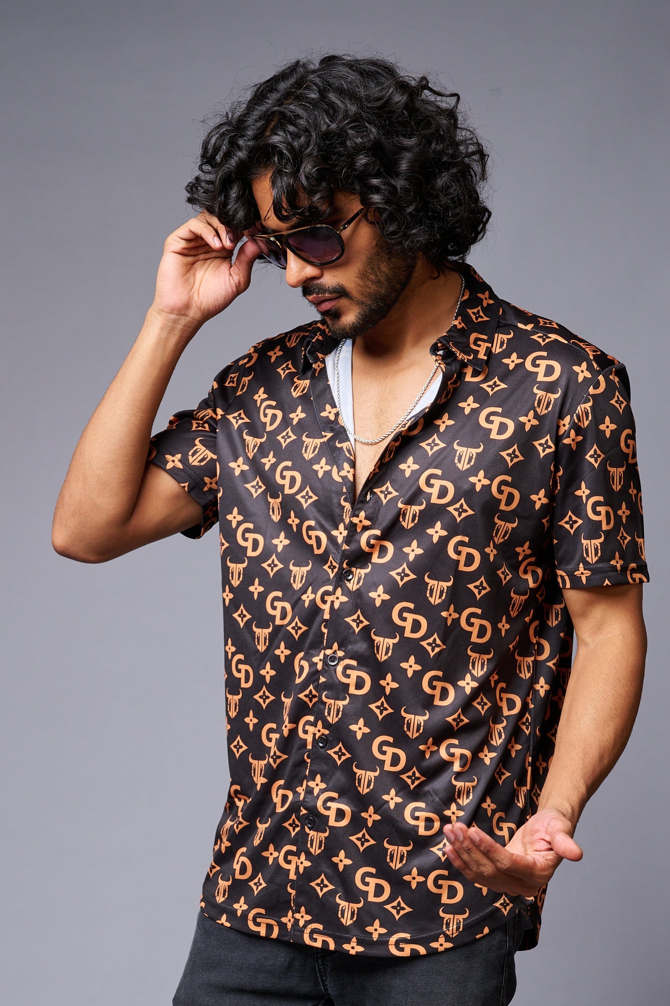 GD (Gold) Printed Black Co-ord Set for Men - Go Devil