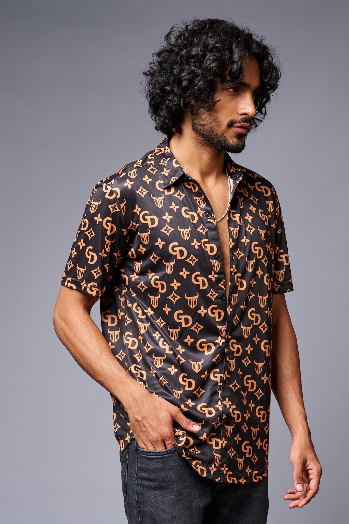 GD (Gold) Printed Black Co-ord Set for Men - Go Devil