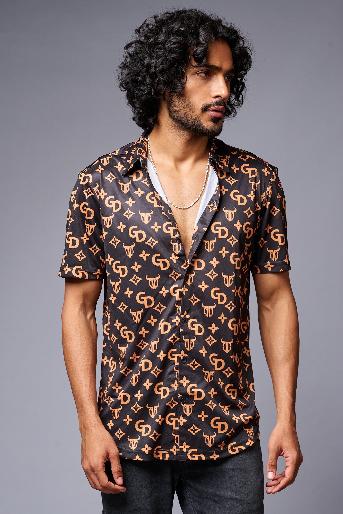 GD (Gold) Printed Black Co-ord Set for Men - Go Devil