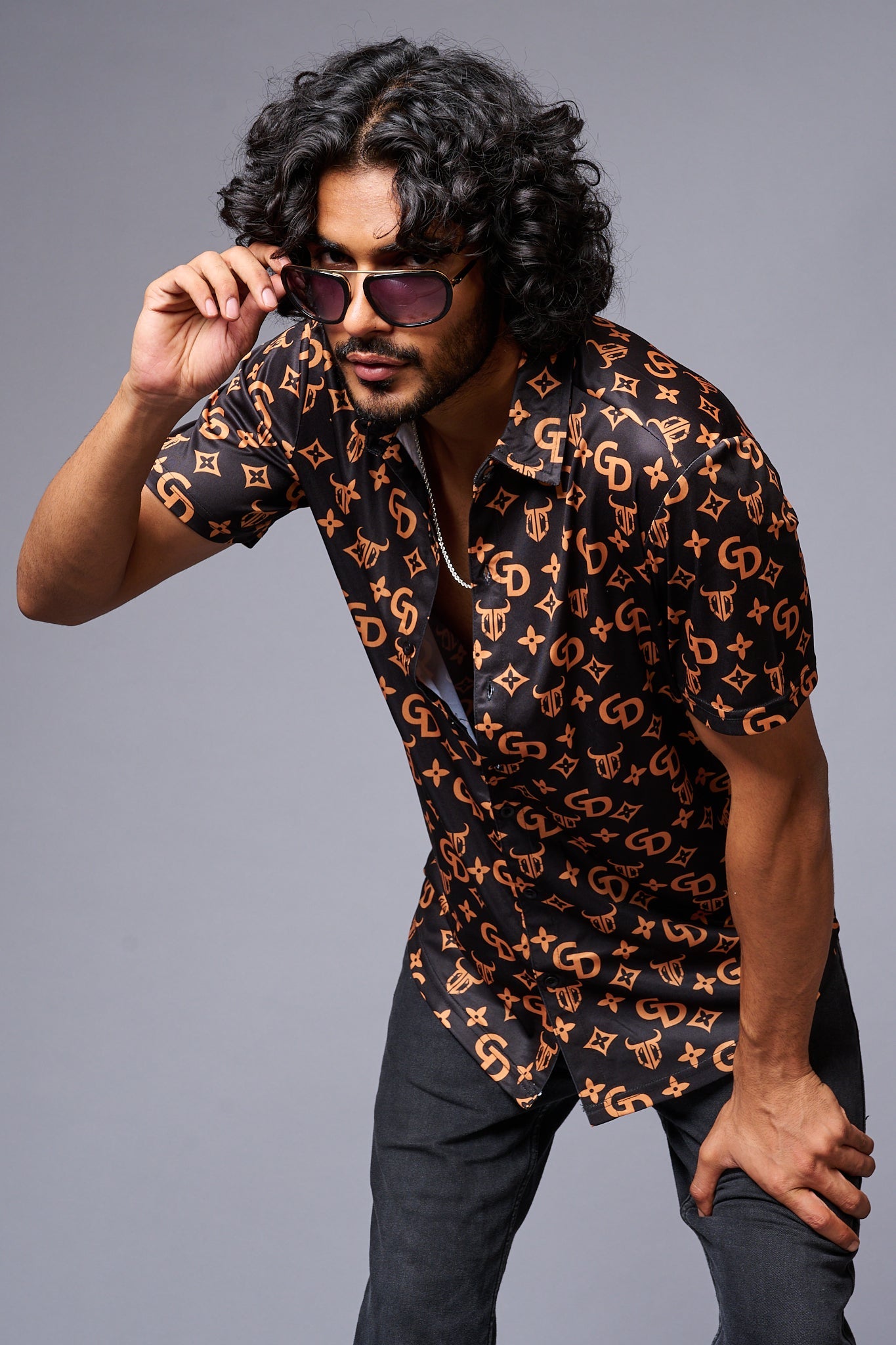 GD (Gold) Printed Black Co-ord Set for Men - Go Devil