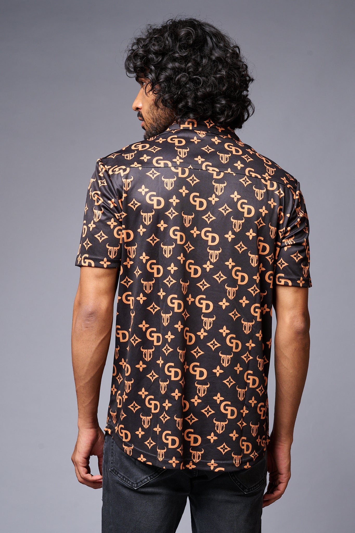 GD (Gold) Printed Black Co-ord Set for Men - Go Devil