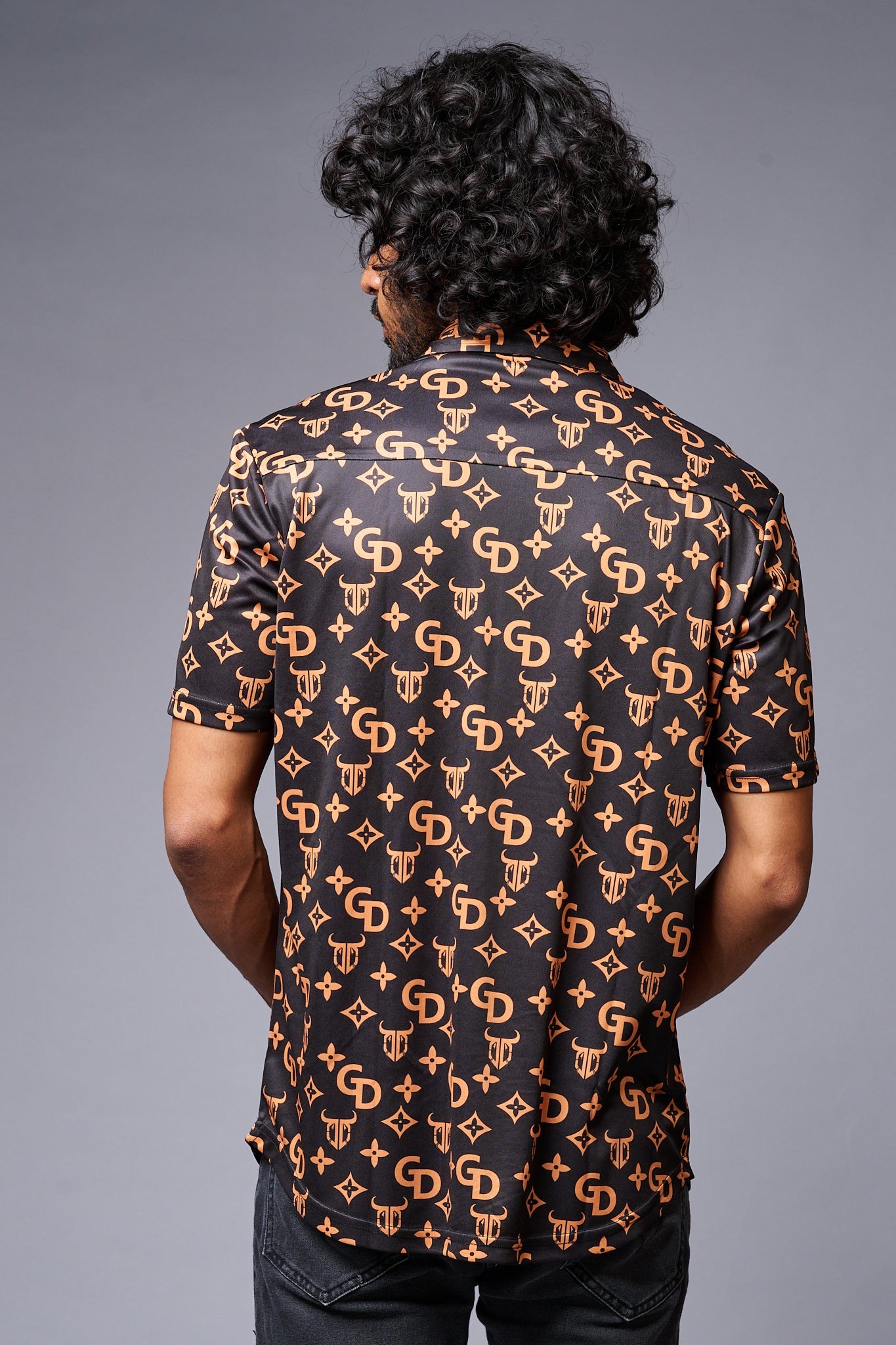 GD (Gold) Printed Black Co-ord Set for Men - Go Devil