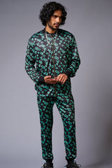 GD (in Green) with Logo Printed Black Bomber Style Jacket with Pant Co-ord Set for Men - Go Devil
