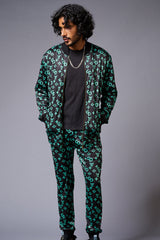 GD (in Green) with Logo Printed Black Bomber Style Jacket with Pant Co-ord Set for Men - Go Devil